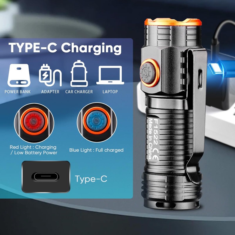 X.Store EDC Flashlight, Led Rechargeable Mini Pocket Light with Clip,