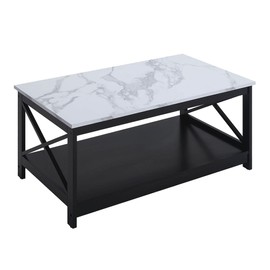 Convenience Concepts Oxford Coffee Table with Shelf, White Faux Marble/Black
