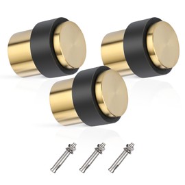 Sumnacon Tope de puerta de piso, paquete de 3 topes de puerta de acero inoxidable sólido con parachoques de goma, tope de puerta de seguridad con torn