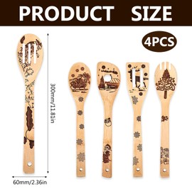 Sxutop Pack of 5 Christmas Bamboo Spatula Set, Bamboo Kitchen Utensils, Christmas Bamboo Spoon, Cooking Utensils, Bamboo Kitchen Utensils, Carving for Cooking, Christmas & Housewarming Gifts