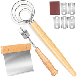 Bread Making Tools Set of 3, Danish Dough Whisk, Bench Scraper and Bread Lame, Great for Baking Sourdough