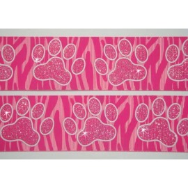 1.5 HOT PINK GLITTER PAW ZEBRA STRIPE GROSGRAIN RIBBON 4 CHEER BOW FOOTBALL