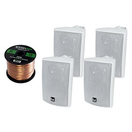 4 x New Pyle PLMR24 3.5'' 200 Watt 3-Way Weather Proof Marine Mini Box Speaker System (White), and Enrock Audio 16-Gauge 50 Foot Speaker Wire