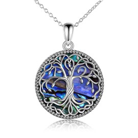 POPLYKE Tree of Life Necklace Sterling Silver Family Tree Pendant Celtic Knot Irish Jewelry Gifts for Women Girls (Abalone)