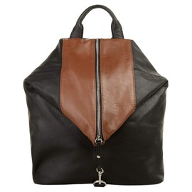 Cluty 020457 Women's Genuine Leather Backpack, Daypack, City Bag with Zip, Leather Shoulder Bag, Made in Italy, Cognac