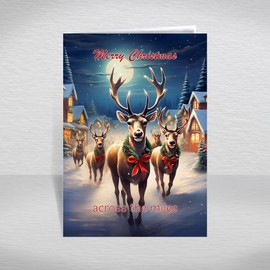 Across the Miles Christmas Card, A5 Special Christmas Card Across the Miles, Distant Friends, Family, Relatives Christmas Greeting Cards with a Greetings Verse Inside: Reindeer Village Christmas Card