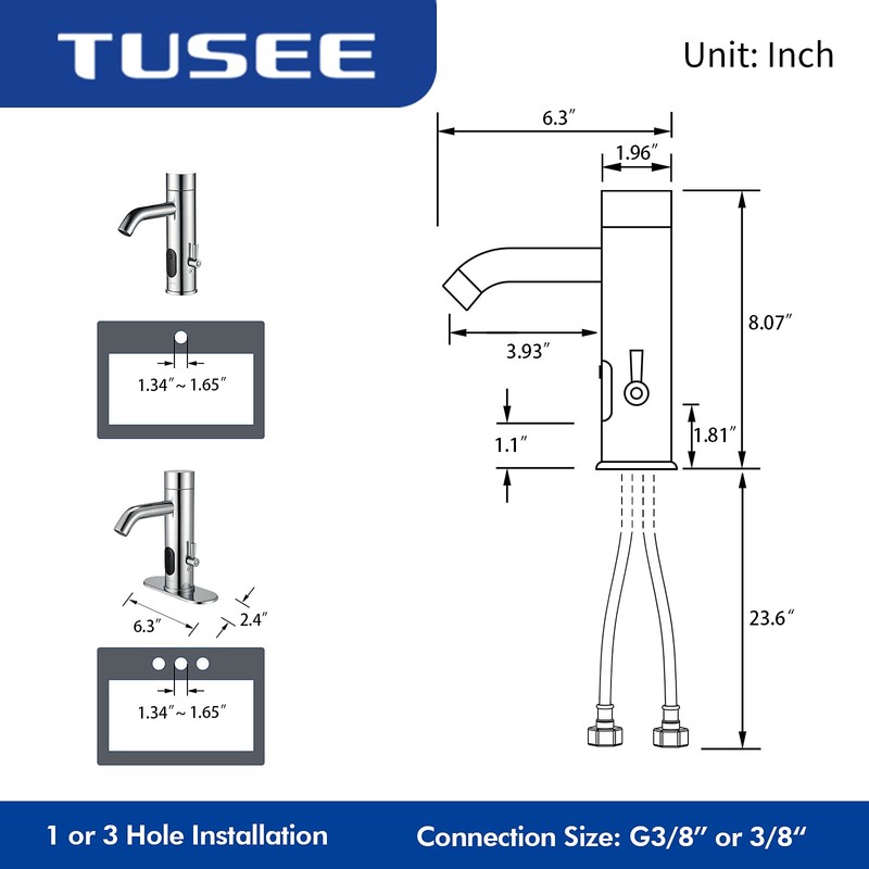TUSEE Manual and Automatic Faucet, Touchless Bathroom Faucet with One