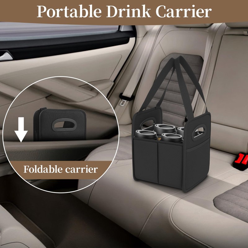 Foyego 2 Pack Drink Carrier with Handle, Reusable 4 Cup
