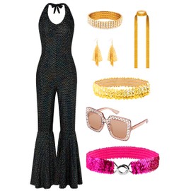SOMSOC - Conjunto de accesorios para disfraz de discoteca de los años 70 con bufanda, aretes, pulsera, cinturón para Halloween