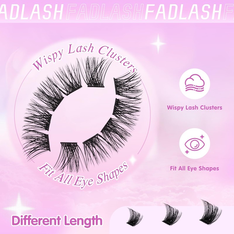 Fadlash Cluster Lashes Individual Lash 8-16mm Mixed Length Eyelashes 0.07mm