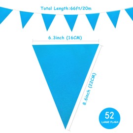 52pcs Blue Fabric Bunting, 66ft Reusable Waterproof Triangle Pennant Banner Flags, Supply for Birthday Party Indoor Outdoor Valentine's Day Wedding Festival Decorations