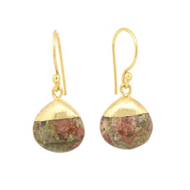 Gempires Natural Unakite Pear Dangle Earring March Birthstone Jewelry With 14k Yellow Gold Plated Boho Earring For Women (Unakite)