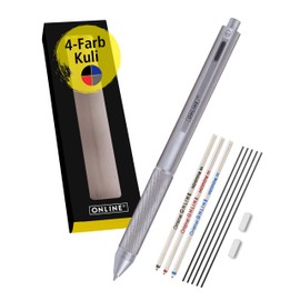 Online Multipen 4-in-1 | Ballpoint Pen & Pencil | Multifunctional Pen | 3 Ballpoint Pen Refills in Blue, Black and Red | Mechanical Pencil Lead | Includes Rubber
