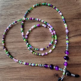 Glasses Chain - Beaded Spectacle Cord - Purple Pink Green Strap - 30 inches