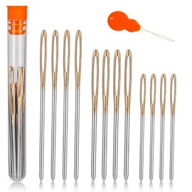 TLKKUE 12 Pcs/3 Sizes Large-Eye Blunt Needles, Stainless Steel Yarn Needle with Needle Threader, Tapestry Needle for Sewing Crochet Knitting Embroidery (Gold)
