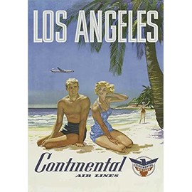 OMG Printing American Usa Travel Los Angeles Continental Airlines Poster/Print/Picture Satin Photo Paper - A3-297mm x 420mm