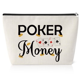 Funny Gambler Gift Poker Money Cosmetic Bag for Women Casino Lover Gift Christmas Birthday Presents for Gambler Casino Lover Friends Her Retirement Gift for Grandma Zipper Makeup Pouch
