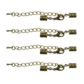 Suguenha 4 x 34mm Lobster Claws with Cord End Caps Sturdy Copper Gold Silver 6 Pairs for Necklaces Bracelets Beading Jewelry Craft Making