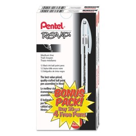 Pentel Bk91aswus R.S.V.P. Stick Ballpoint Pen, 1Mm, Translucent Barrel, Black Ink, 24/Pack