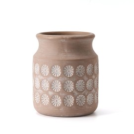 LUKA Ceramic Rustic Farmhouse Vase,6.6 inch Terracotta Vase,Neutral Vase Pottery Decorative Flower Vase for Home Decor, Table, Living Room Decoration, Shelf Decor