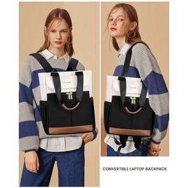 LOVEVOOK Women's Large Laptop Backpack School Backpack Teenagers School Bag Work Bag Handbag 2 in 1, 15.6 Inch Teacher Bag Daypacks for Travel Uni Business, Beige Black Brown