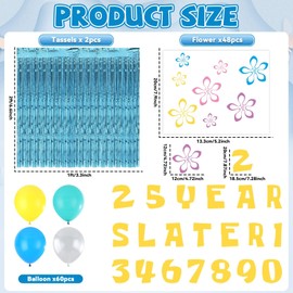 132Pcs Yellow Cartoon Party Decorations 12 Inch Clear Yellow Blue Balloons with Blue Tinsel Foil Fringe Curtains Bikini Flowers 25 Years Later Cutouts for Ocean Theme Birthday Decorations Baby Shower