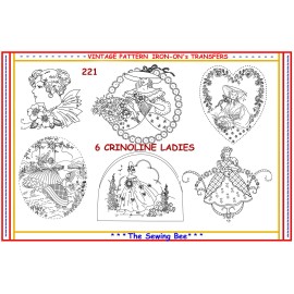 THE SEWING BEE 221 - 6 New Crinoline - Ladies Embroidery Transfers IRON-ON Transfers Patterns