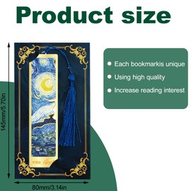 Bookmark, Metal Bookmark, Bookmark with World Famous Paintings, Gifts for Women, Page Marker Gifts for Teachers, Students, Readers, Friends (The Starry Night)