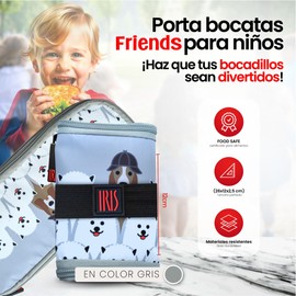 Iris Barcelona Wiederverwendbarer und faltbarer Kinder-Snackhalter – flexibles Design mit Gummi (26 x 12 x 2,5 cm) – wasserdichte Innenseite – ideal für Schule, Ausflüge, Kindergarten (grau)