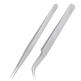 2 PCS Precision Tweezers set Upgraded Anti-Static Stainless Steel Heat Resistant, Curved, Jewelry, Electronics, Craft, Soldering, Experimental Work (2)