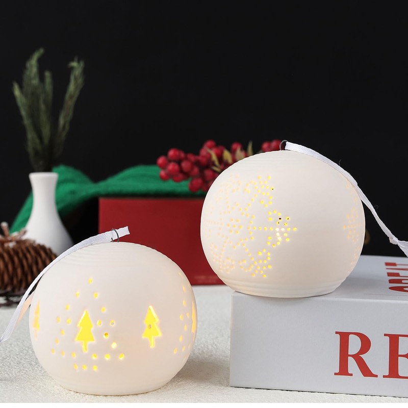 yeerockal Set of 2 Christmas Bauble Pendants Ceramic White with