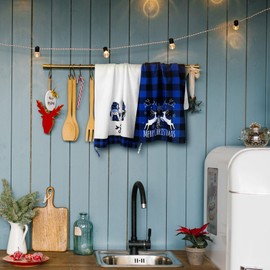 Sratte 6 Pcs Christmas Kitchen Towels Buffalo Check Plaid Dish Towels Winter Truck Hand Towels Farmhouse Tea Towels Housewarming Gifts Christmas Decoration for Kitchen Holiday Xmas (Blue, Black)