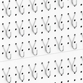 HUHOLE Pegboard Hooks, J-Hook, 1 Inch Silver Pegs 40 Pack, Ideal Display Hooks for Hanging Jewelry, Necklaces, Keys, Small Tools, Will Not Fall Out, Fit 1/8”, 3/16” Peg Boards