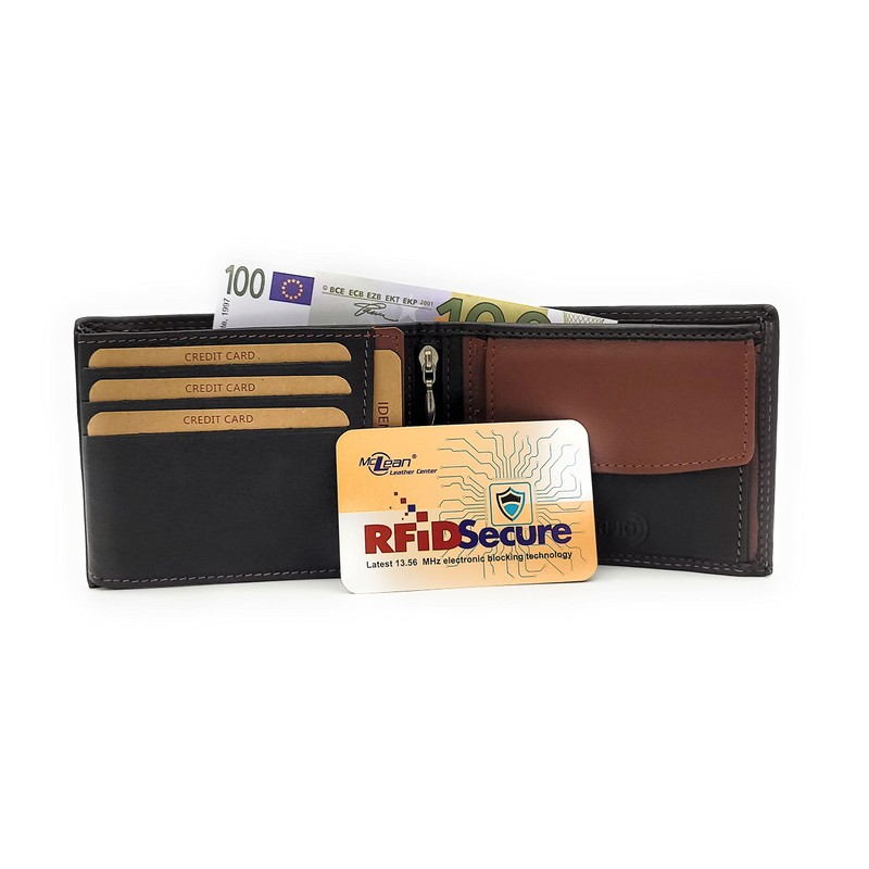 McLean Genuine Leather Wallet with RFID NFC Protection Cowhide Black