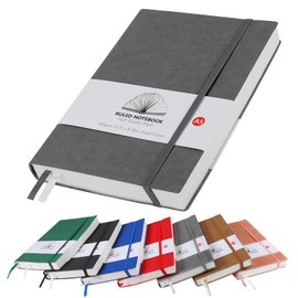 Notebook A5, Thick A5 Notebook Lined Journal 320 Pages 100gsm Paper Note Book Notepad with Inner Pocket, 2 Ribbon Page Marker for Office School Home Business Writing & Note Taking (Grey)