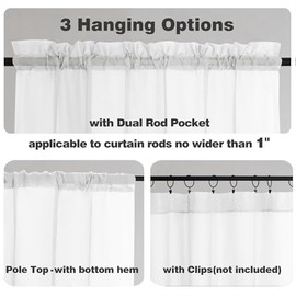 Chyhomenyc Cortinas Blancas Transparentes de 137 cm de Largo, 2 Paneles, Cortinas Cortas de Gasa para Comedor, Ventanas pequeñas, baño, Sala de Estar, Dormitorio, 106 cm de Ancho x 137 cm de Largo, 2