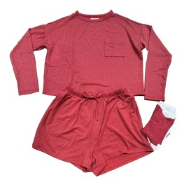 Colsie Women's 3pc Socks and Pajama Shorts Set - Colsie Red S