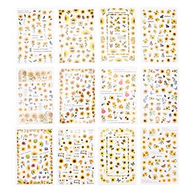 12 Hojas de Pegatinas de Arte de Uñas de Girasol, Suministros de Pegatinas de Decoración de Salón de Manicura Fáciles de Bricolaje