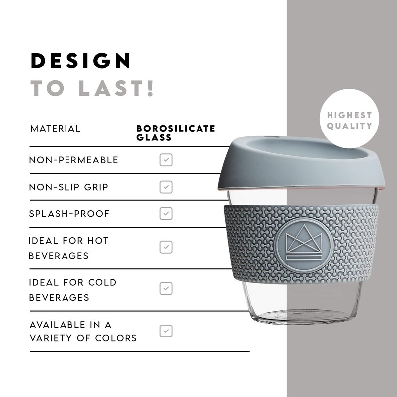 Neon Kactus Reusable Glass Coffee Cups 8 oz (Grey)