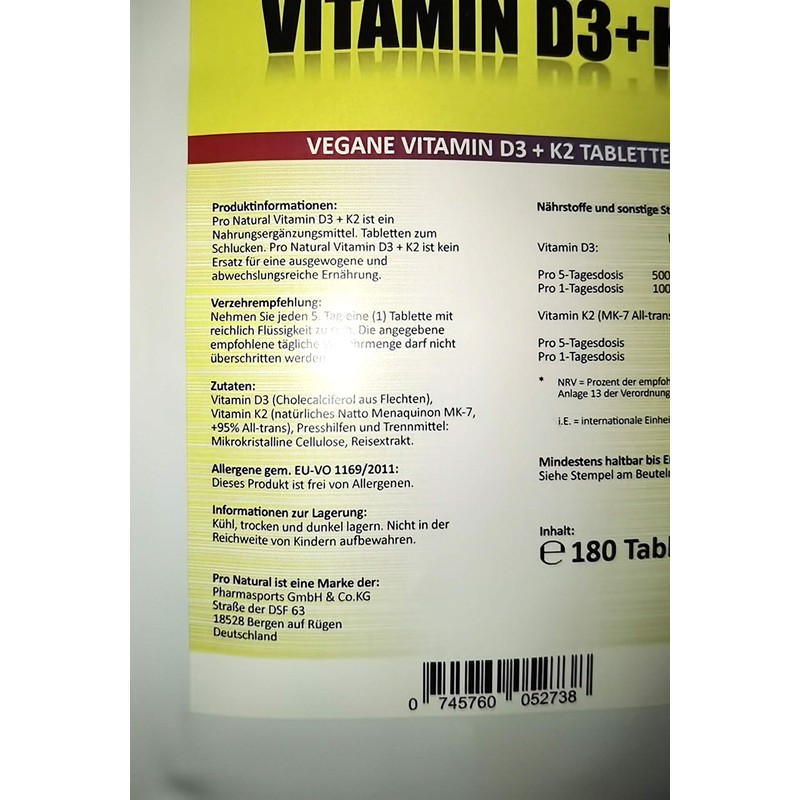 Vitamin D3 5000 IU (Cholecaliferol) + Vitamin K2 MK7 (All-Trans