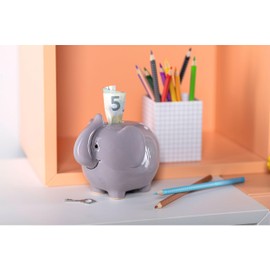 Leonardo Bambini Elephant Money Box, Ceramic Piggy Bank with Key, Gift for Children, Boys Girls, 11.5 cm, Grey Colour, 039193