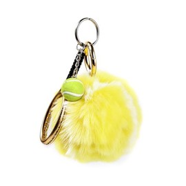 xuzhiyuan Cute Pom Pom Tennis Ball Key Chain Colorful Tennis Racket Key Rings Sports Gift for Women Men-Yellow