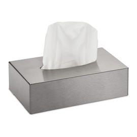 Relaxdays Cosmetic Tissues Box, Stainless Steel, Wet Wipes Container, Refillable, Wall Mounted, Tissue Box, Silver, 13 x 24.5 x 7 cm