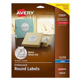 Avery Embossed 2 Inch Round Labels for Inkjet Printers Only, 96 Matte Silver Labels (22824)