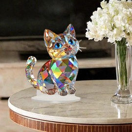 Qianly Mini Cat Statue Decorative Acrylic Animal Sculpture for Bedroom Home Desk