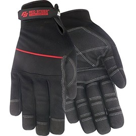 Red Steer Ironskin General Utility 165-M Full-Fingered PVC Palm Work & General Purpose Glove, Black/Red [Price is per Pair] (Medium)