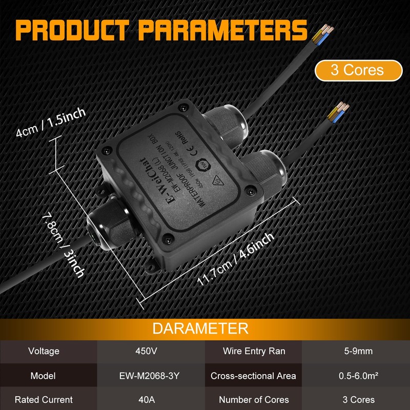 AOZBZ IP68 3-Way Waterproof Junction Box, Junction Box, Waterproof Electrical