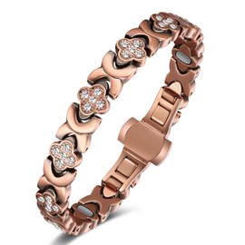 Jecanori 5X Strength Magnetic Copper Bracelet for Women —Updated 5,000 Gauss Ellipse Magnets — Premium Butterfly Clasp & Adjustable Length,Copper Four-leaf Clover