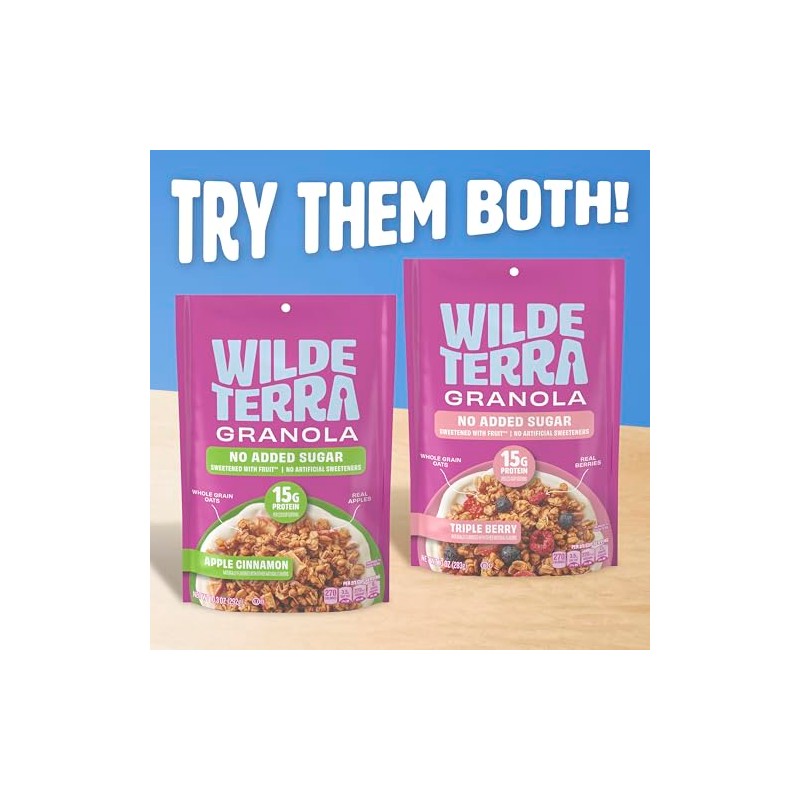 Wilde Terra Triple Berry Granola, 15g Protein, No Added Sugar,