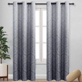 DWCN Grey Ombre Blackout Curtains for Bedroom - Damask Patterned Thermal Insulated Energy Saving Grommet Curtains for Living Room, Set of 2 Gradient Window Curtain Panels, 36 x 84 Inch Length, Grey